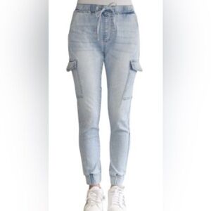 Almost Famous casual stretch trendy pockets denim jogger cargo style jeans M